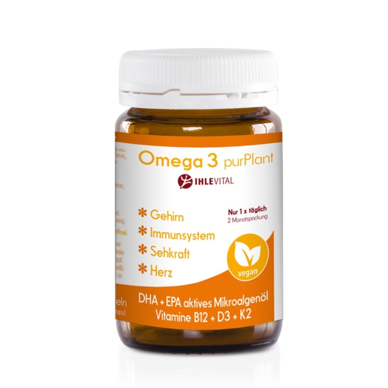 Omega3, vegan Microalgenöl , DHA, EPA, DPA, Vitamine B12 ,D3, K2